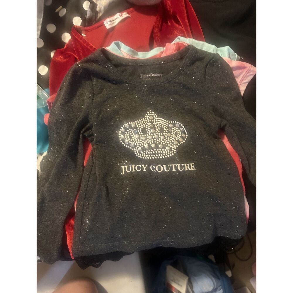 Juicy Couture Girls Black Long Sleeve  Bling Rhinestone Lace Accents 2T